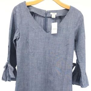 NEW J.Crew Chambray Ruffle Tie-Sleeve Dress